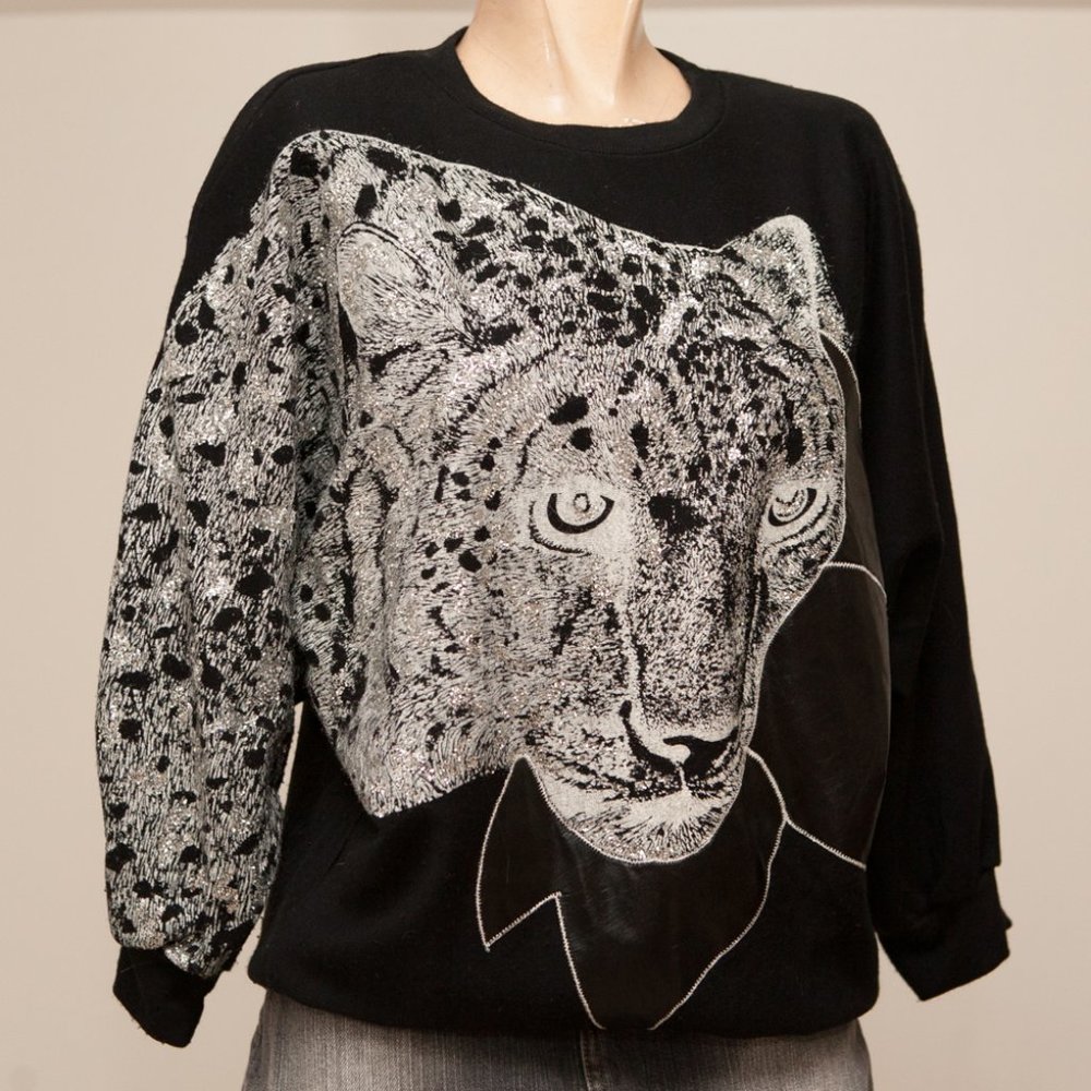 Vintage 80's Glitter Cheetah/Big Cat Sweatshirt